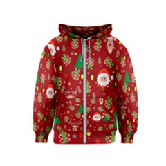 Santa And Rudolph Pattern Kids  Zipper Hoodie by Valentinaart