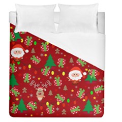 Santa And Rudolph Pattern Duvet Cover (queen Size) by Valentinaart