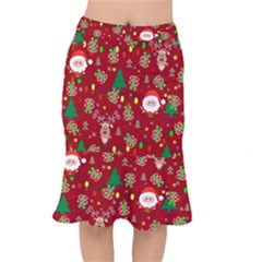 Santa And Rudolph Pattern Mermaid Skirt by Valentinaart