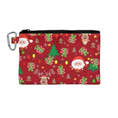 Santa And Rudolph Pattern Canvas Cosmetic Bag (m) by Valentinaart