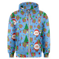 Santa And Rudolph Pattern Men s Zipper Hoodie by Valentinaart