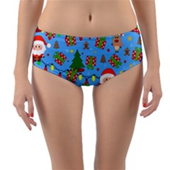 Santa And Rudolph Pattern Reversible Mid-waist Bikini Bottoms by Valentinaart