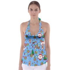 Santa And Rudolph Pattern Babydoll Tankini Top by Valentinaart