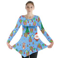 Santa And Rudolph Pattern Long Sleeve Tunic  by Valentinaart