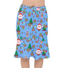 Santa And Rudolph Pattern Mermaid Skirt by Valentinaart