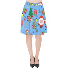 Santa And Rudolph Pattern Velvet High Waist Skirt by Valentinaart