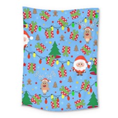 Santa And Rudolph Pattern Medium Tapestry