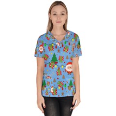 Santa And Rudolph Pattern Scrub Top by Valentinaart