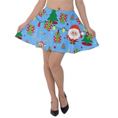 Santa And Rudolph Pattern Velvet Skater Skirt by Valentinaart