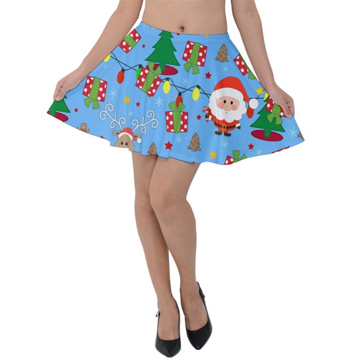 Santa and Rudolph pattern Velvet Skater Skirt