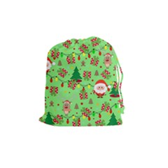 Santa And Rudolph Pattern Drawstring Pouches (medium)  by Valentinaart