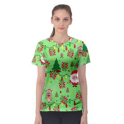 Santa And Rudolph Pattern Women s Sport Mesh Tee by Valentinaart