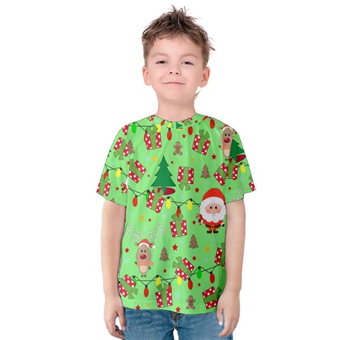 Santa And Rudolph Pattern Kids  Cotton Tee by Valentinaart