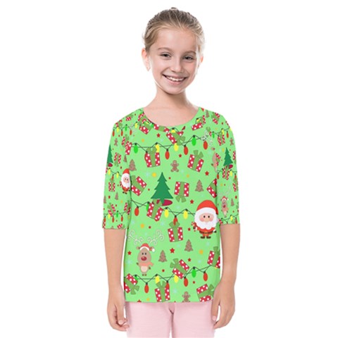 Santa And Rudolph Pattern Kids  Quarter Sleeve Raglan Tee by Valentinaart