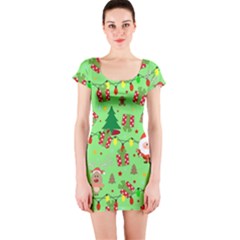 Santa And Rudolph Pattern Short Sleeve Bodycon Dress by Valentinaart