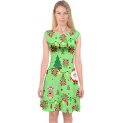 Santa And Rudolph Pattern Capsleeve Midi Dress by Valentinaart