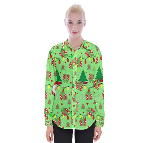 Santa And Rudolph Pattern Womens Long Sleeve Shirt by Valentinaart