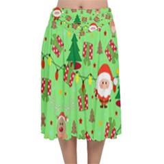 Santa And Rudolph Pattern Velvet Flared Midi Skirt by Valentinaart