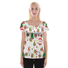 Santa And Rudolph Pattern Cap Sleeve Tops by Valentinaart