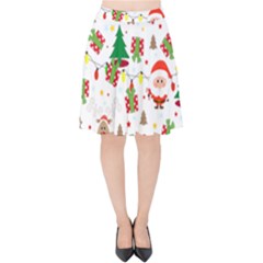 Santa And Rudolph Pattern Velvet High Waist Skirt by Valentinaart