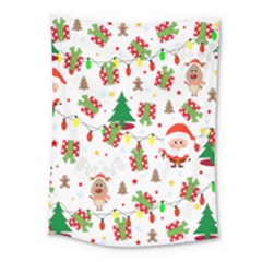 Santa And Rudolph Pattern Medium Tapestry