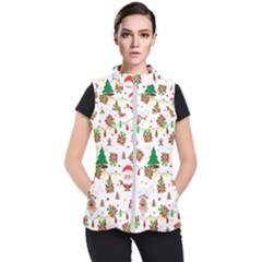 Santa And Rudolph Pattern Women s Puffer Vest by Valentinaart