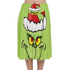 Grinch Velvet Flared Midi Skirt by Valentinaart