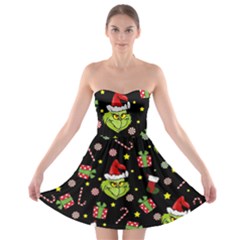 Grinch Pattern Strapless Bra Top Dress by Valentinaart