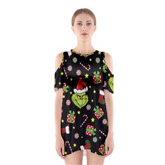 Grinch Pattern Shoulder Cutout One Piece by Valentinaart