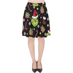 Grinch Pattern Velvet High Waist Skirt by Valentinaart