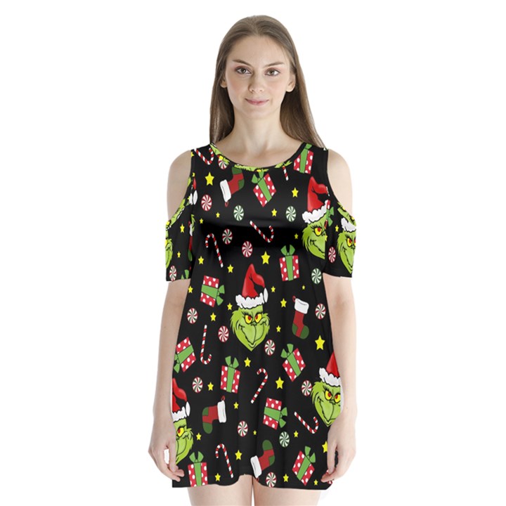 Grinch pattern Shoulder Cutout Velvet One Piece