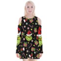 Grinch pattern Velvet Long Sleeve Shoulder Cutout Dress View1