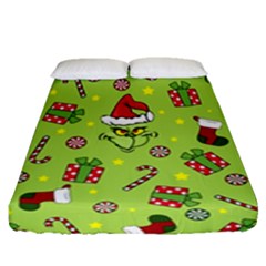 Grinch Pattern Fitted Sheet (queen Size) by Valentinaart