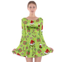 Grinch Pattern Long Sleeve Skater Dress by Valentinaart