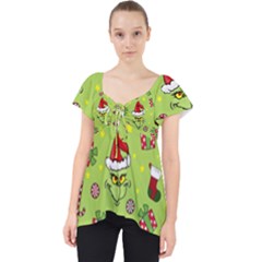 Grinch Pattern Lace Front Dolly Top by Valentinaart