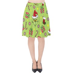 Grinch Pattern Velvet High Waist Skirt by Valentinaart