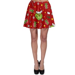 Grinch Pattern Skater Skirt by Valentinaart