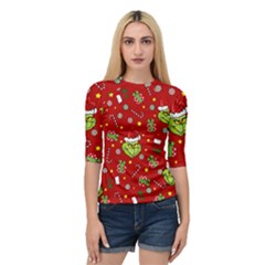 Grinch Pattern Quarter Sleeve Raglan Tee