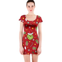 Grinch Pattern Short Sleeve Bodycon Dress by Valentinaart