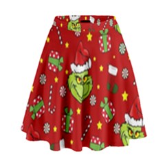 Grinch Pattern High Waist Skirt by Valentinaart