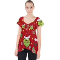 Grinch Pattern Lace Front Dolly Top by Valentinaart