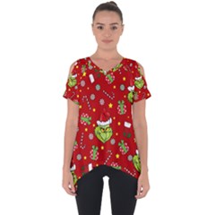 Grinch Pattern Cut Out Side Drop Tee by Valentinaart