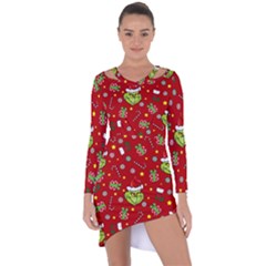 Grinch Pattern Asymmetric Cut-out Shift Dress by Valentinaart