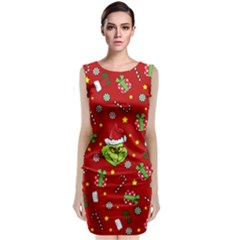 Grinch Pattern Sleeveless Velvet Midi Dress