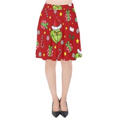 Grinch Pattern Velvet High Waist Skirt by Valentinaart