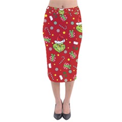 Grinch Pattern Velvet Midi Pencil Skirt by Valentinaart