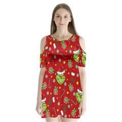 Grinch Pattern Shoulder Cutout Velvet One Piece by Valentinaart