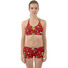 Grinch Pattern Back Web Sports Bra Set by Valentinaart