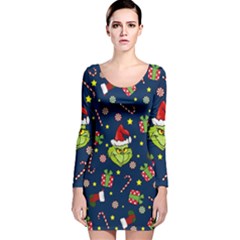 Grinch Pattern Long Sleeve Velvet Bodycon Dress by Valentinaart