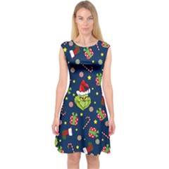 Grinch Pattern Capsleeve Midi Dress by Valentinaart